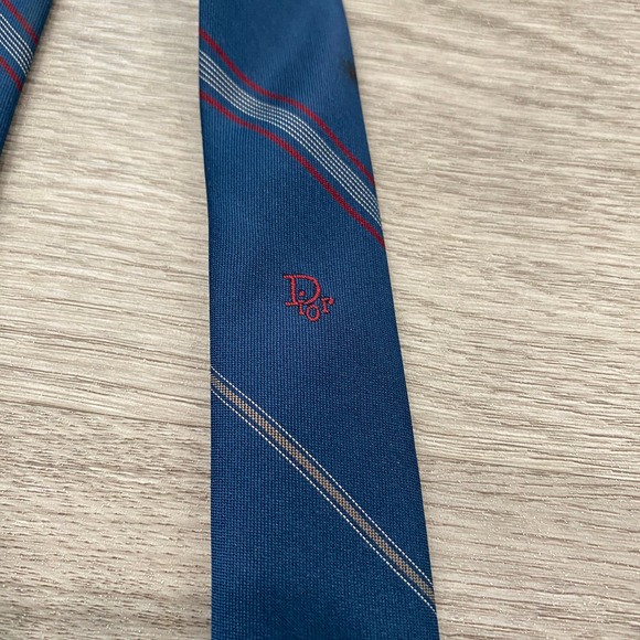 Vintage Christian Dior Tie Striped Navy - Picture 6 of 6